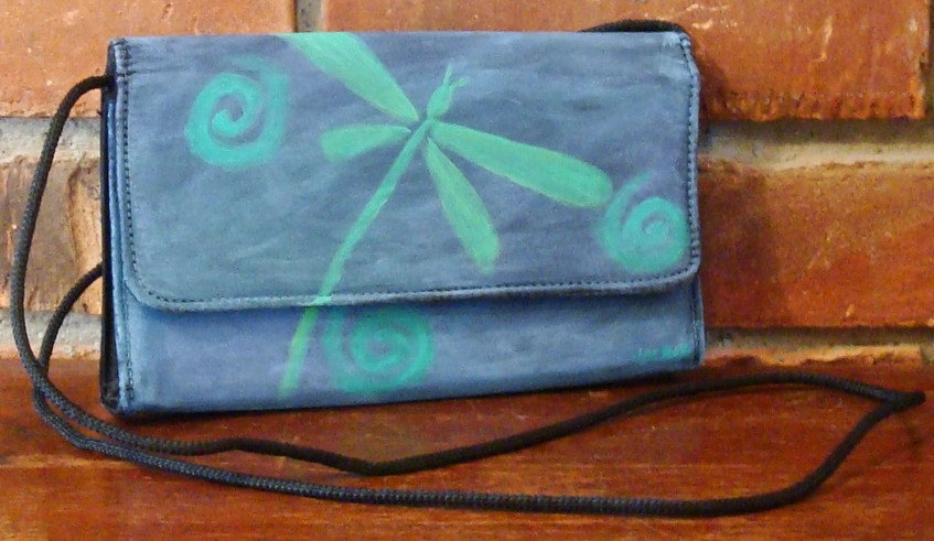 Hand Painted Handbag Funky Abstract Dragonfly