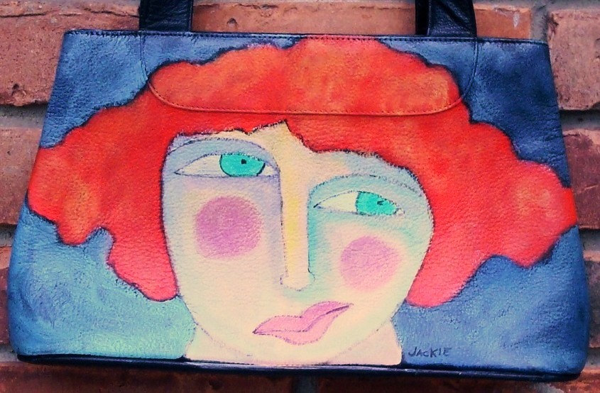 Hand Painted Handbag with My Funky Abstract Portrait of a Red Haired Woman