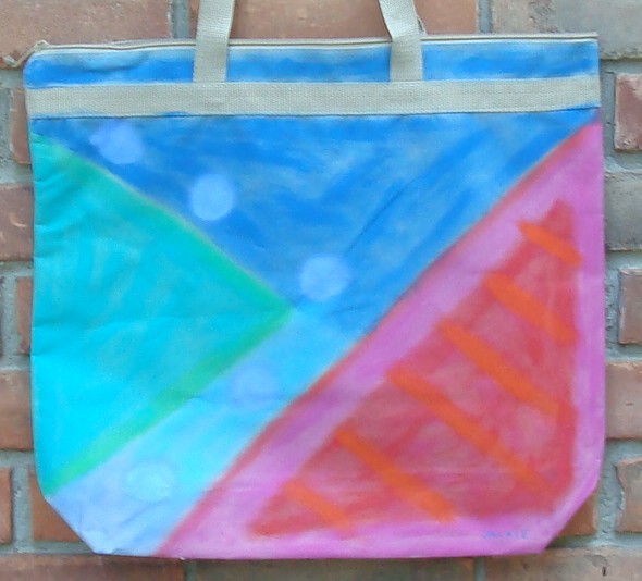 Hand Painted Large Tote Bag with My Funky Abstract Painting