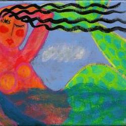 Abstract Portrait of a Mermaid Hand Painted on Ceramic Tile