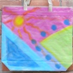 Hand Painted Large Tote Bag with My Funky Abstract Painting