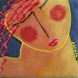 Hand Painted Ceramic Tile Funky Abstract Painting Dreaming Red Haired Woman