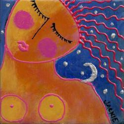Hand Painted Ceramic Tile Moon on My Shoulder
